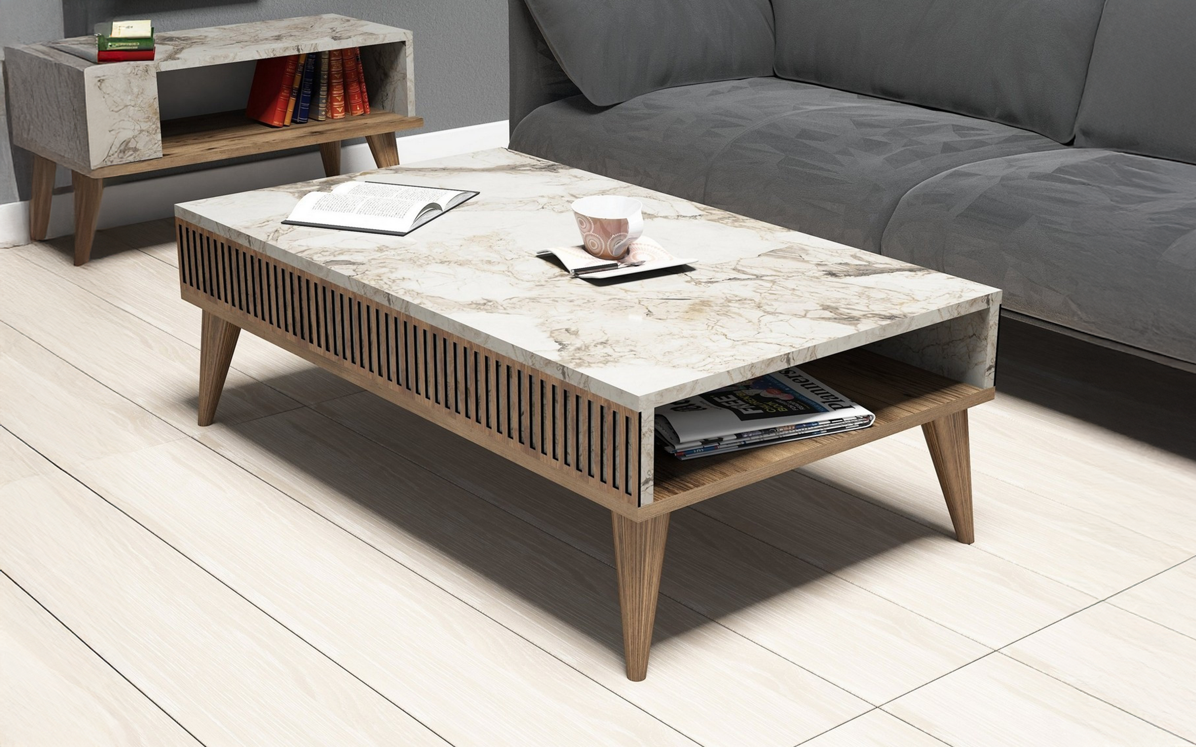 Masuta de cafea Milan, nuc + alb  1